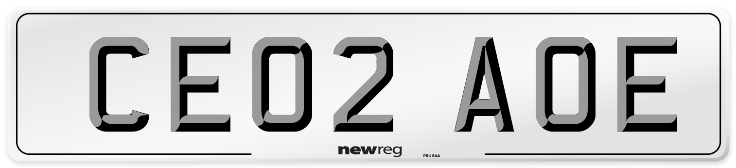 CE02 AOE Number Plate from New Reg